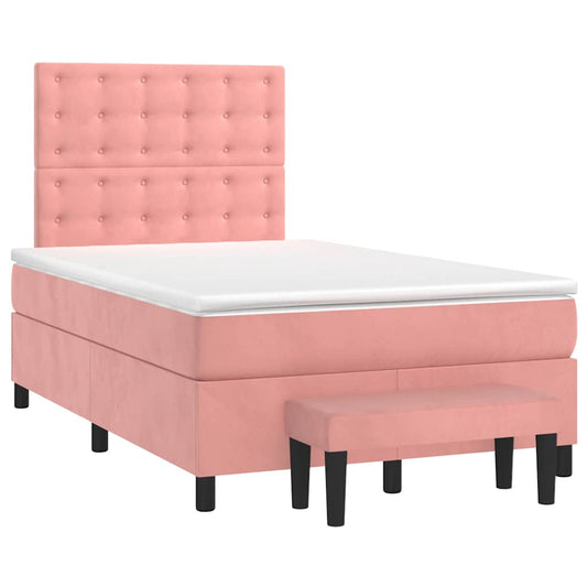 vidaXL Κρεβάτι Boxspring με Στρώμα Ροζ 120x190 εκ. Βελούδινο