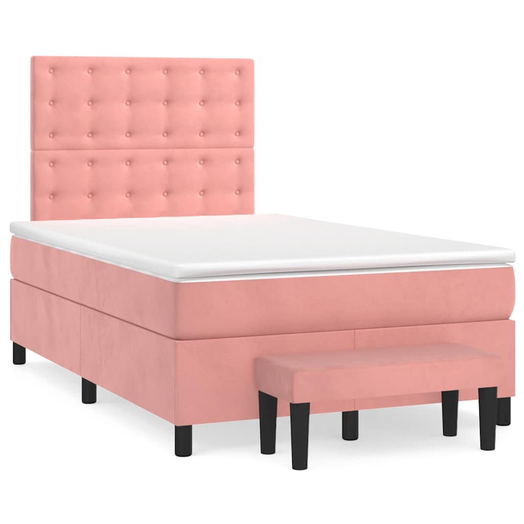 vidaXL Κρεβάτι Boxspring με Στρώμα Ροζ 120x190 εκ. Βελούδινο