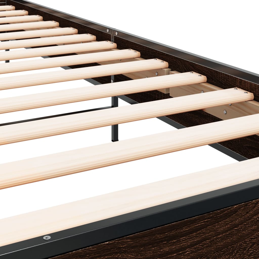 vidaXL Πλαίσιο Κρεβατιού Καφέ Δρυς 90x200 εκ. Επεξ. Ξύλο & Μέταλλο