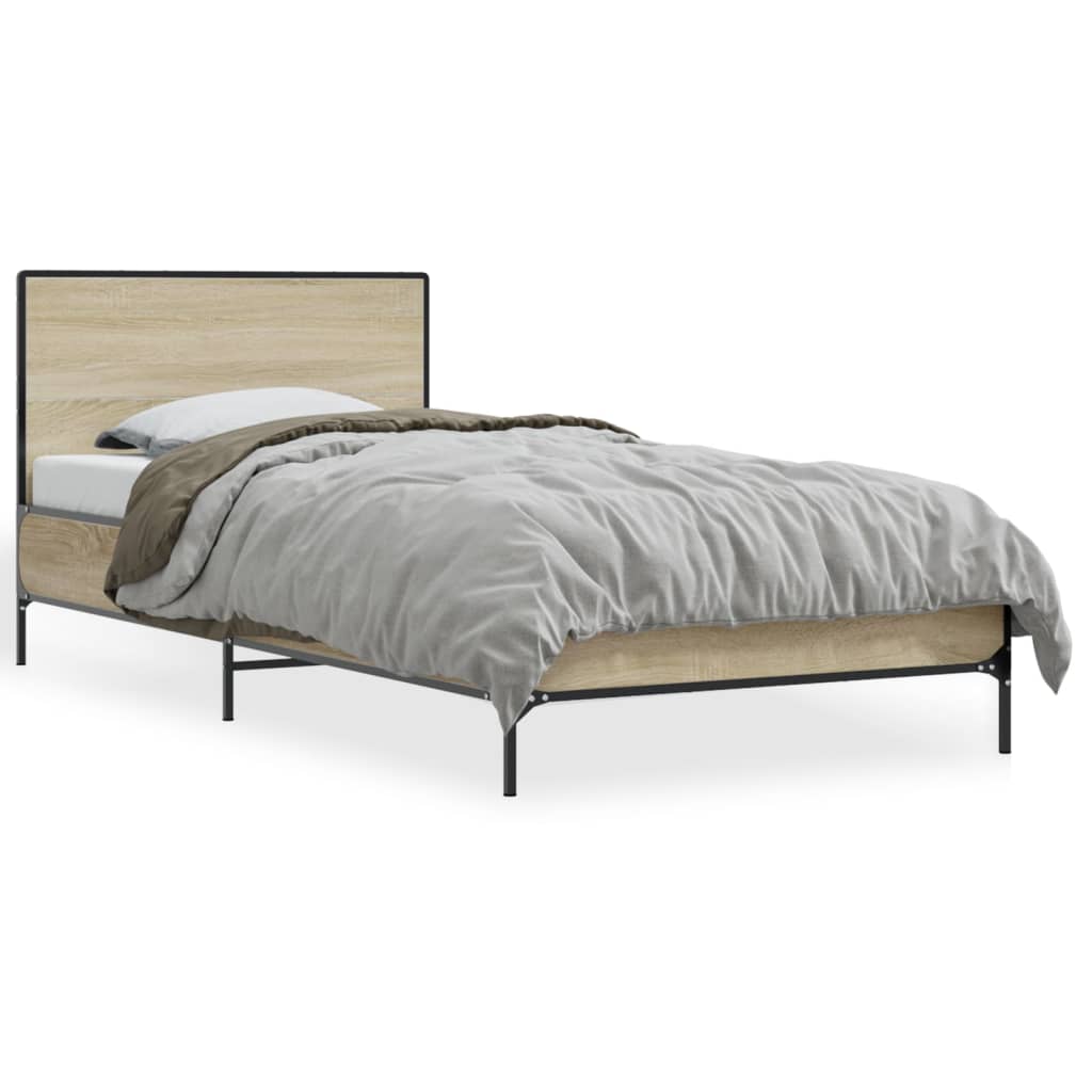 vidaXL Πλαίσιο Κρεβατιού Sonoma Δρυς 100x200 εκ. Επεξ. Ξύλο & Μέταλλο