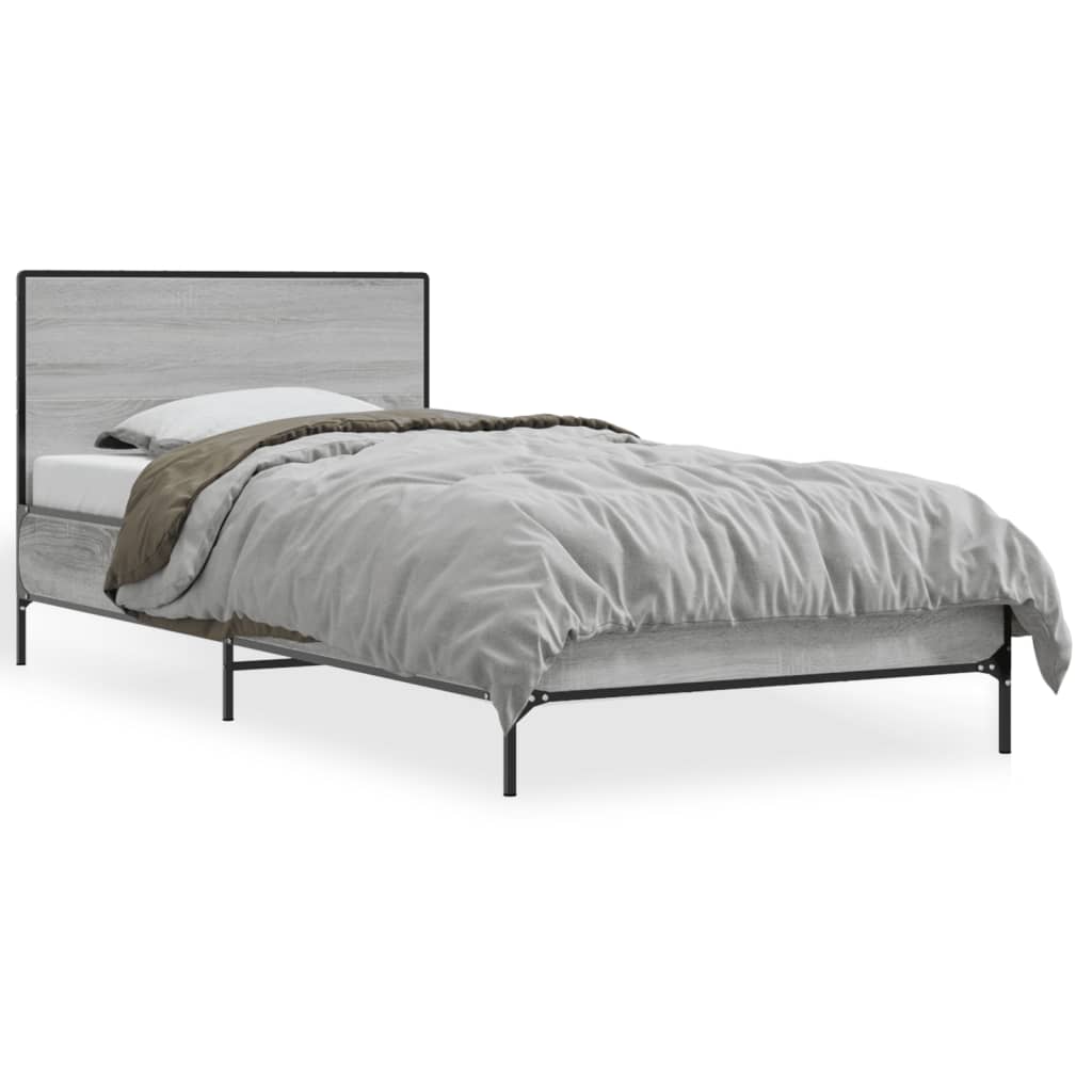 vidaXL Πλαίσιο Κρεβατιού Γκρι Sonoma 100x200 εκ. Επεξ. Ξύλο & Μέταλλο
