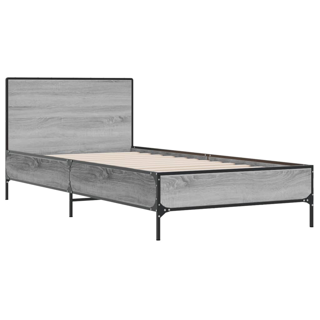 vidaXL Πλαίσιο Κρεβατιού Γκρι Sonoma 100x200 εκ. Επεξ. Ξύλο & Μέταλλο