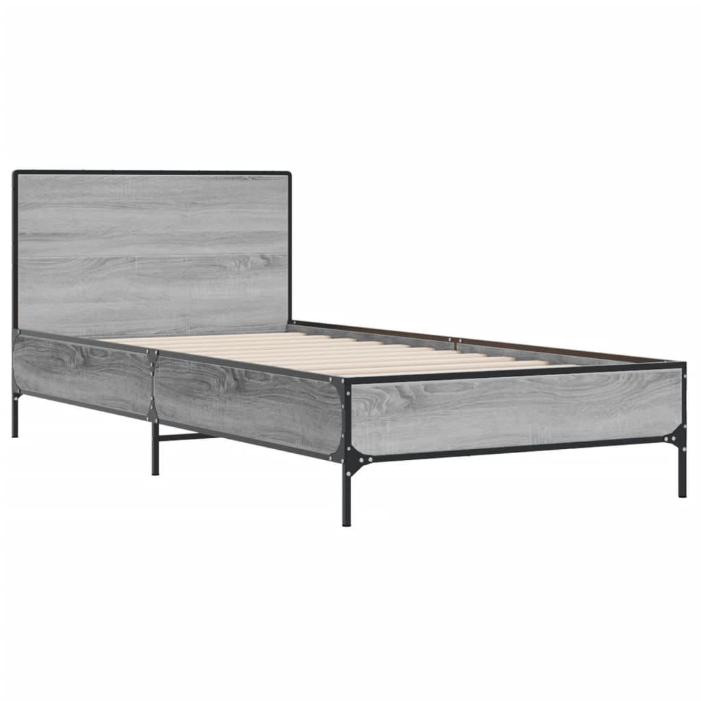 vidaXL Πλαίσιο Κρεβατιού Γκρι Sonoma 75x190 εκ. Επεξ. Ξύλο & Μέταλλο