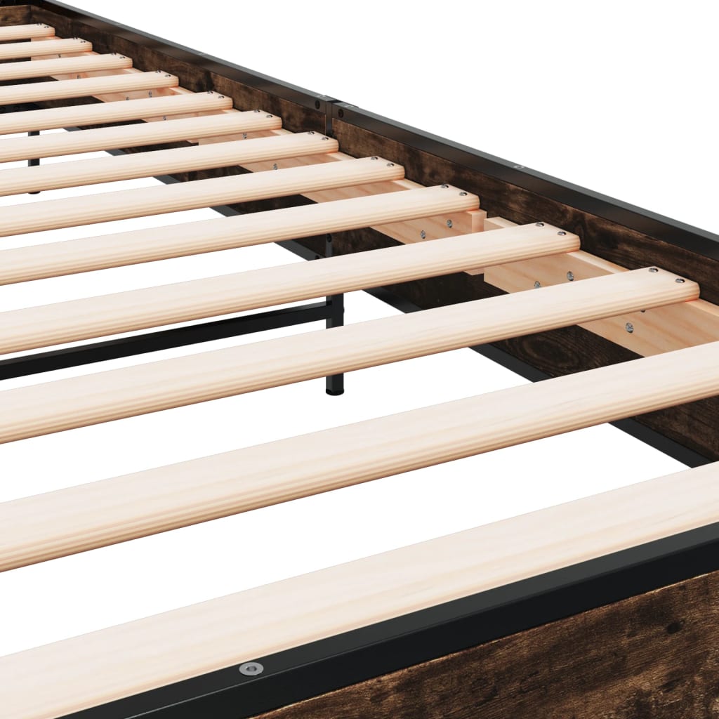 vidaXL Πλαίσιο Κρεβατιού Καπνιστή Δρυς 90x200 εκ. Επεξ. Ξύλο & Μέταλλο