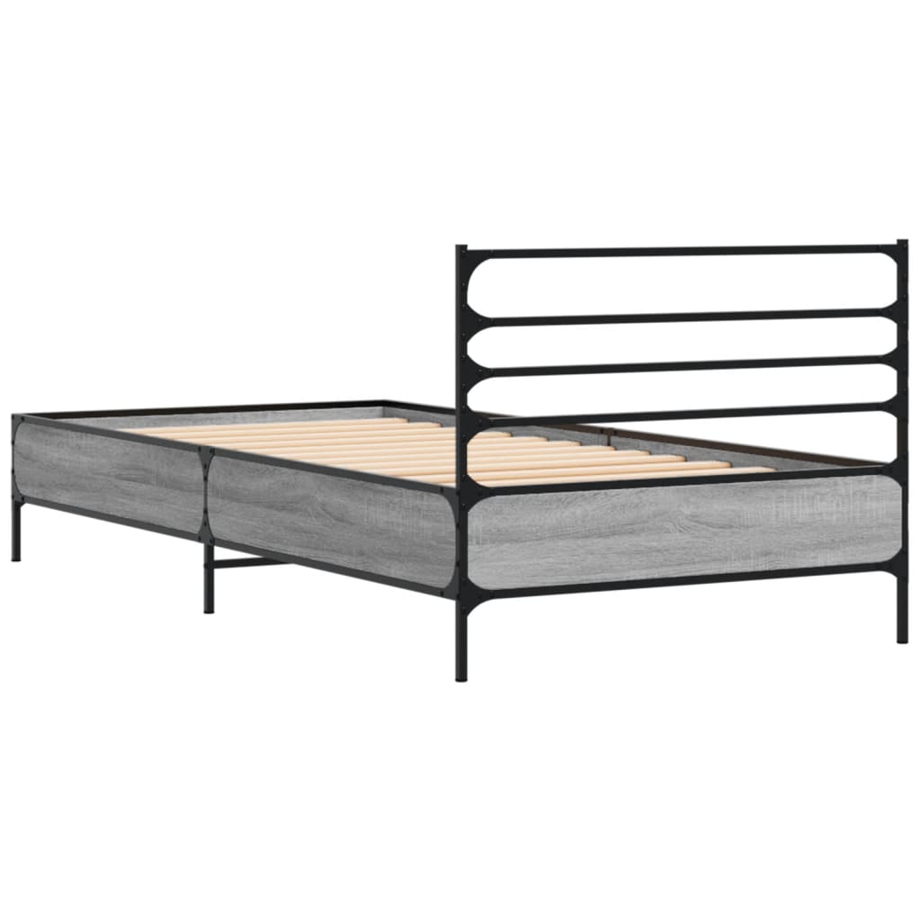 vidaXL Πλαίσιο Κρεβατιού Γκρι Sonoma 100x200 εκ. Επεξ. Ξύλο & Μέταλλο