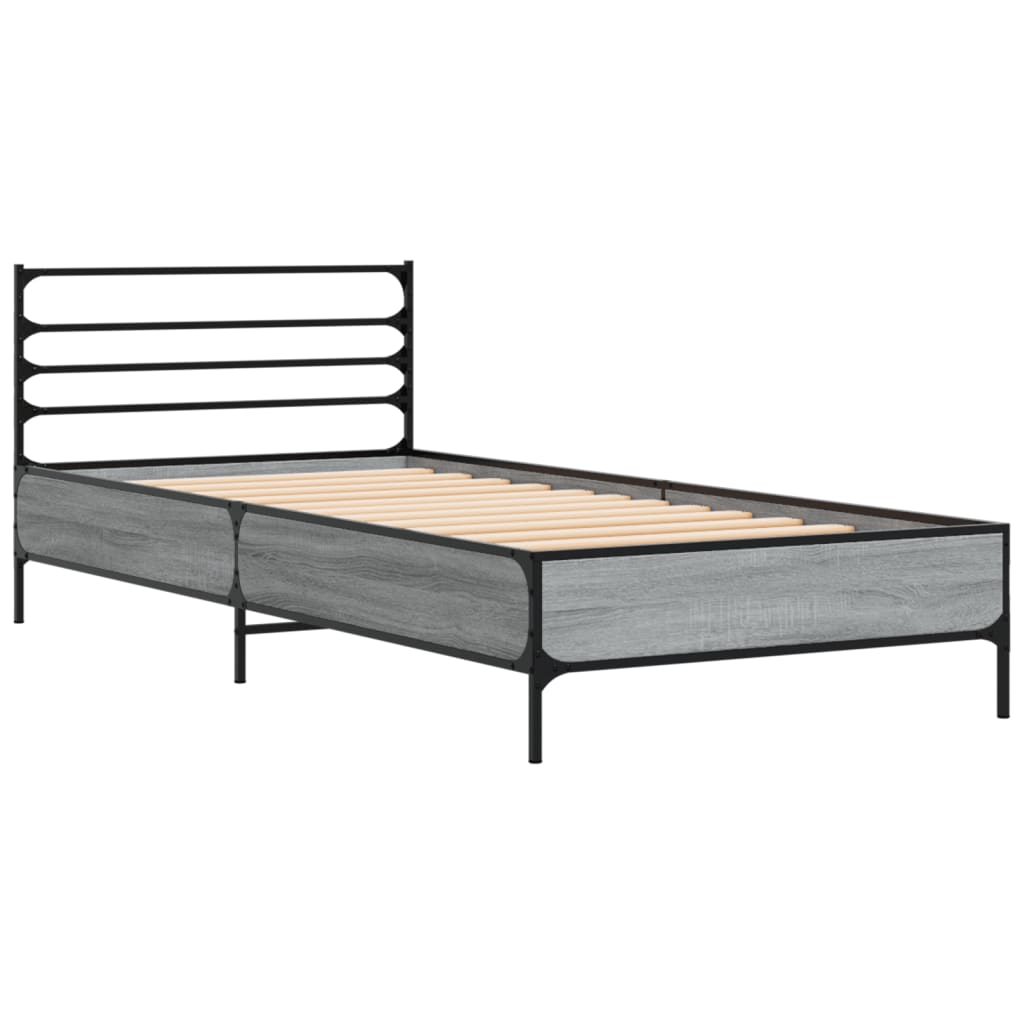 vidaXL Πλαίσιο Κρεβατιού Γκρι Sonoma 90 x 190 εκ. Επεξ. Ξύλο & Μέταλλο