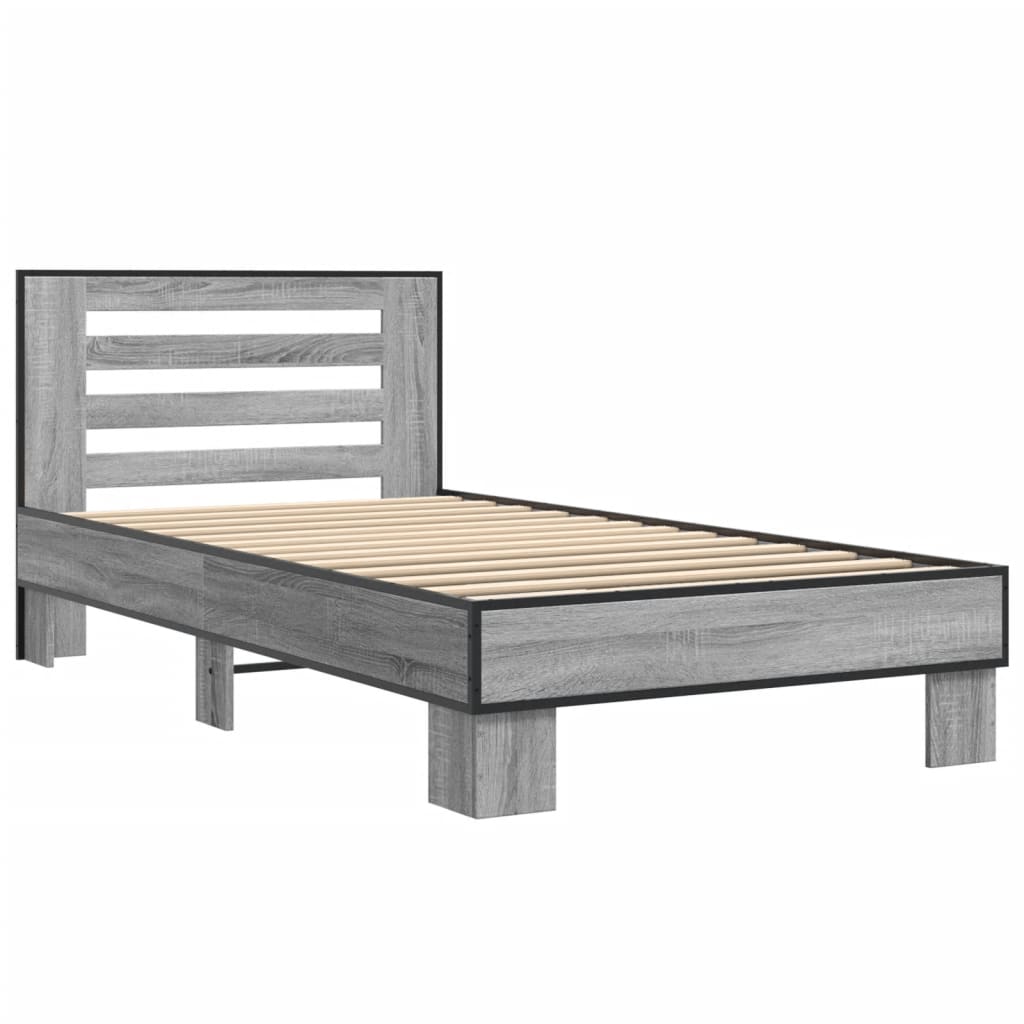 vidaXL Πλαίσιο Κρεβατιού Γκρι Sonoma 75x190 εκ. Επεξ. Ξύλο & Μέταλλο