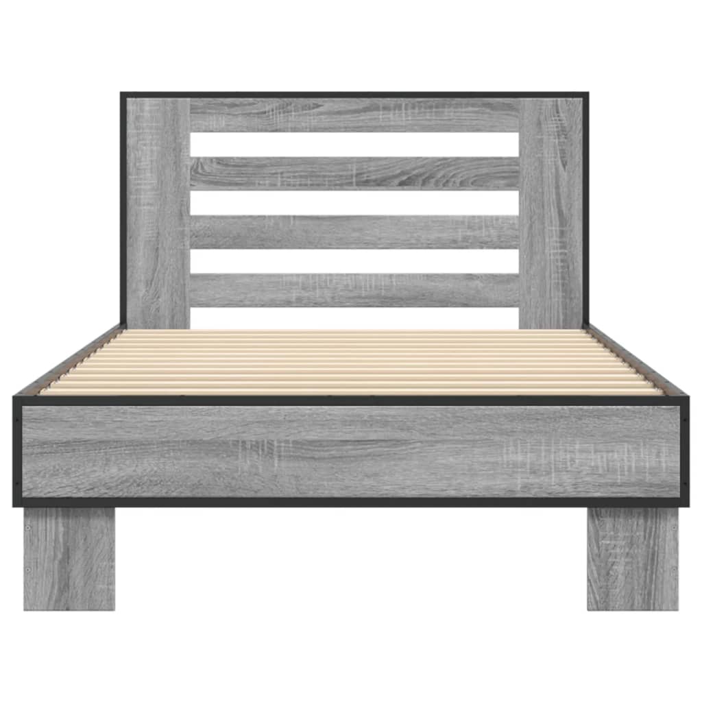 vidaXL Πλαίσιο Κρεβατιού Γκρι Sonoma 75x190 εκ. Επεξ. Ξύλο & Μέταλλο
