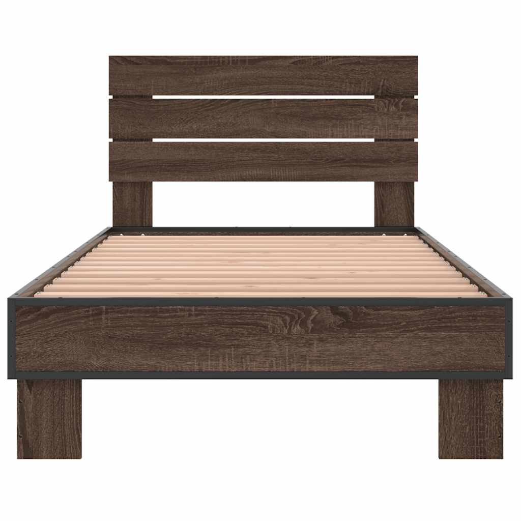vidaXL Πλαίσιο Κρεβατιού Καφέ Δρυς 90x200 εκ. Επεξ. Ξύλο & Μέταλλο