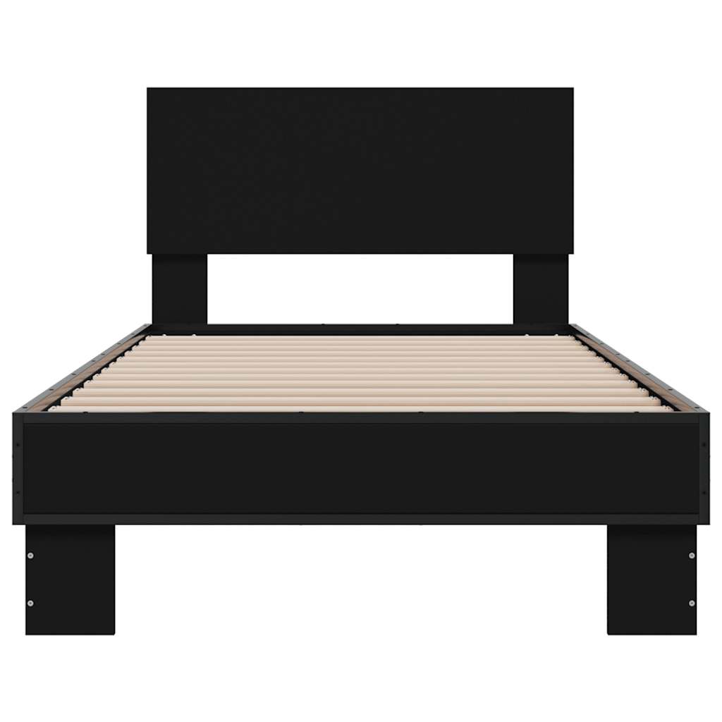 vidaXL Πλαίσιο Κρεβατιού Μαύρο 75 x 190 εκ. Επεξ. Ξύλο & Μέταλλο