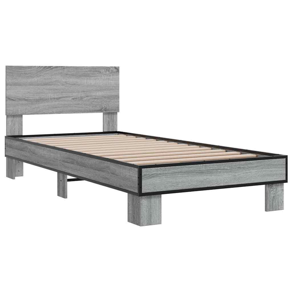 vidaXL Πλαίσιο Κρεβατιού Γκρι Sonoma 75x190 εκ. Επεξ. Ξύλο & Μέταλλο