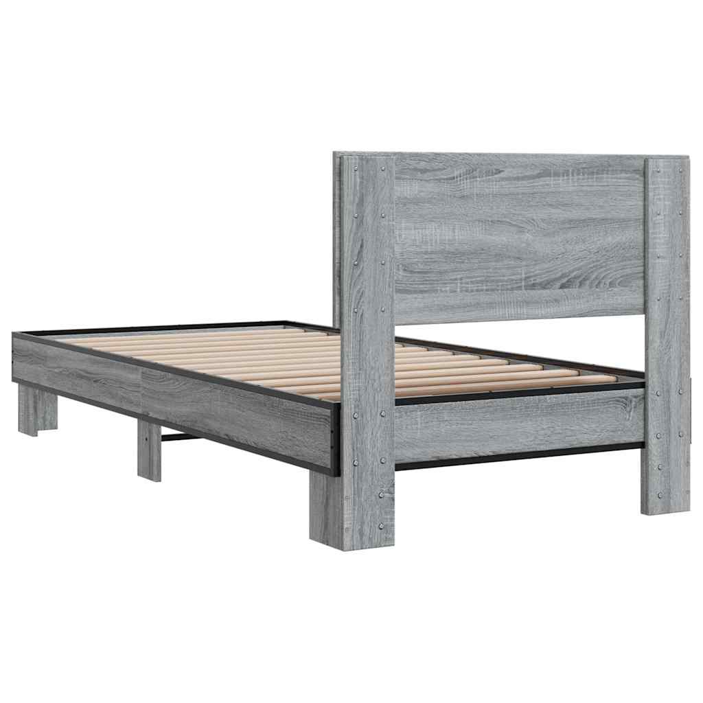 vidaXL Πλαίσιο Κρεβατιού Γκρι Sonoma 75x190 εκ. Επεξ. Ξύλο & Μέταλλο