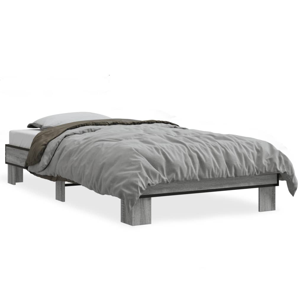 vidaXL Πλαίσιο Κρεβατιού Γκρι Sonoma 75x190 εκ. Επεξ. Ξύλο & Μέταλλο