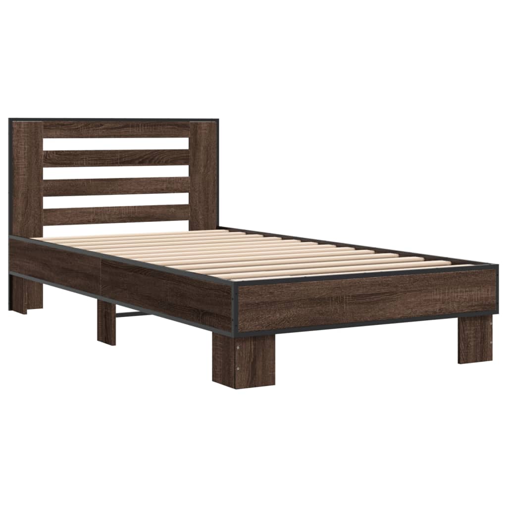 vidaXL Πλαίσιο Κρεβατιού Καφέ Δρυς 90 x 190 εκ. Επεξ. Ξύλο & Μέταλλο