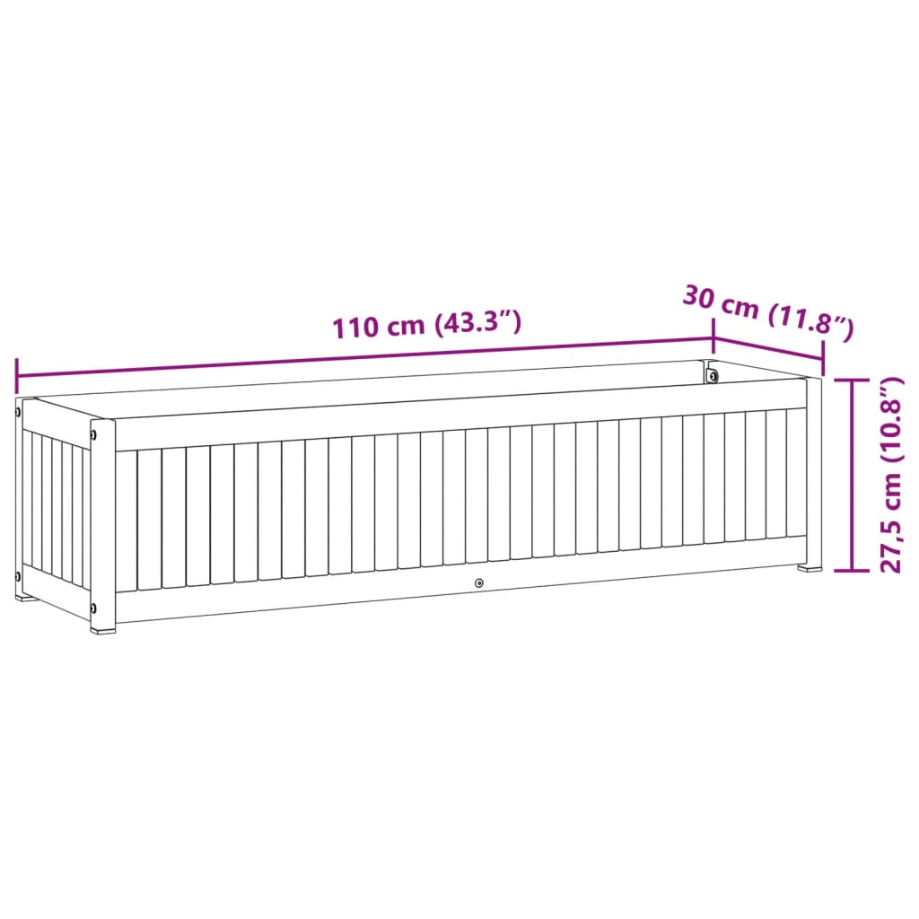 vidaXL Ζαρντινιέρα Κήπου 110x30x27,5 εκ. Μασίφ Ξύλο Ακακίας/Ατσάλι