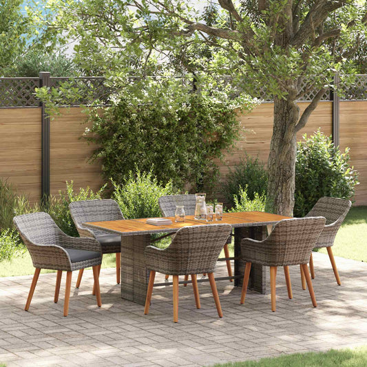 vidaXL Σέτ φαγητού για κήπο με μαξιλάρι 7 pcs Γκρι συνθετικό ρατάν