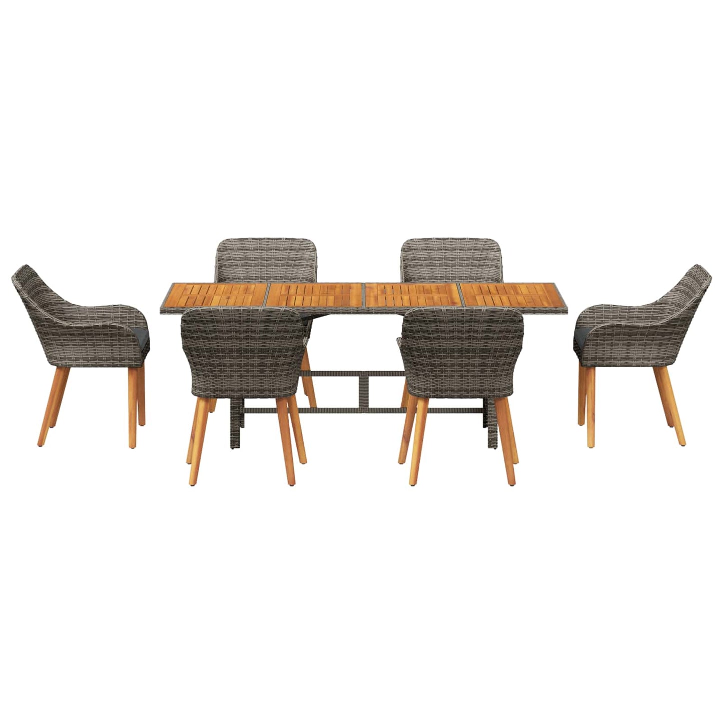 vidaXL Σέτ φαγητού για κήπο με μαξιλάρι 7 pcs Γκρι συνθετικό ρατάν