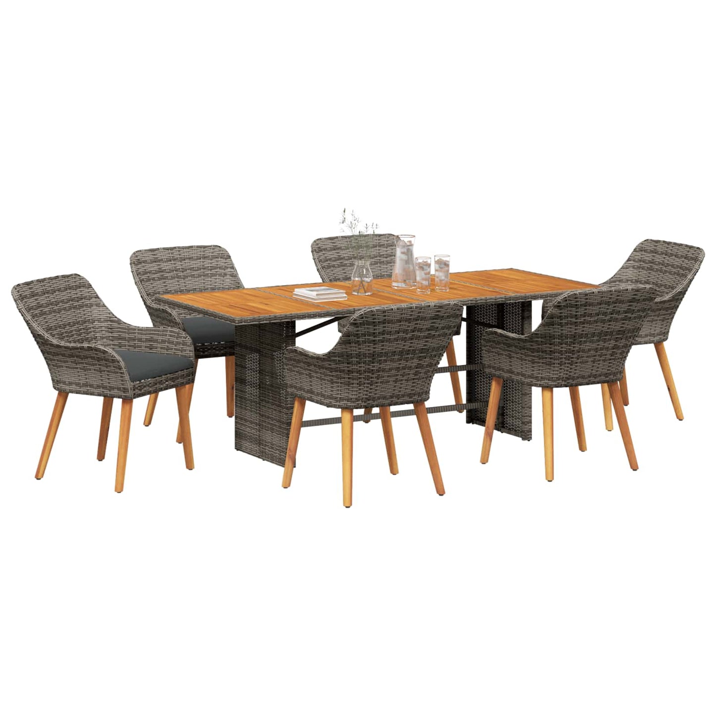 vidaXL Σέτ φαγητού για κήπο με μαξιλάρι 7 pcs Γκρι συνθετικό ρατάν