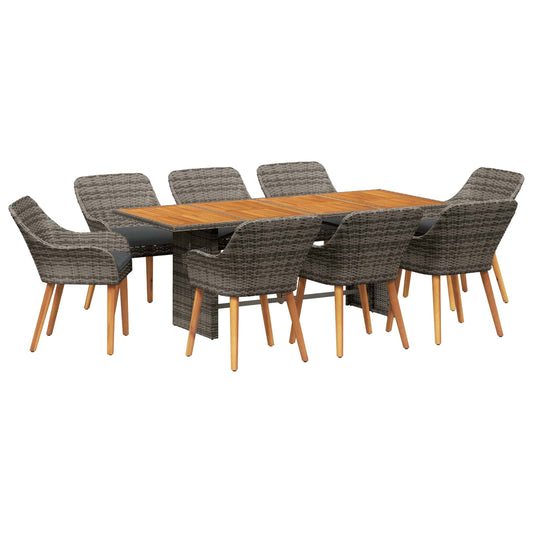 vidaXL Σέτ φαγητού για κήπο με μαξιλάρι 9 pcs Γκρι συνθετικό ρατάν