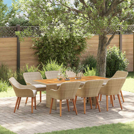 vidaXL Σέτ φαγητού για κήπο με μαξιλάρι 9 pcs Μπεζ συνθετικό ρατάν