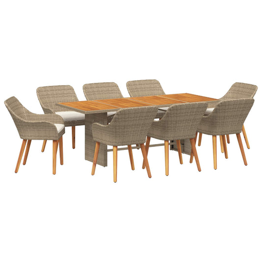 vidaXL Σέτ φαγητού για κήπο με μαξιλάρι 9 pcs Μπεζ συνθετικό ρατάν