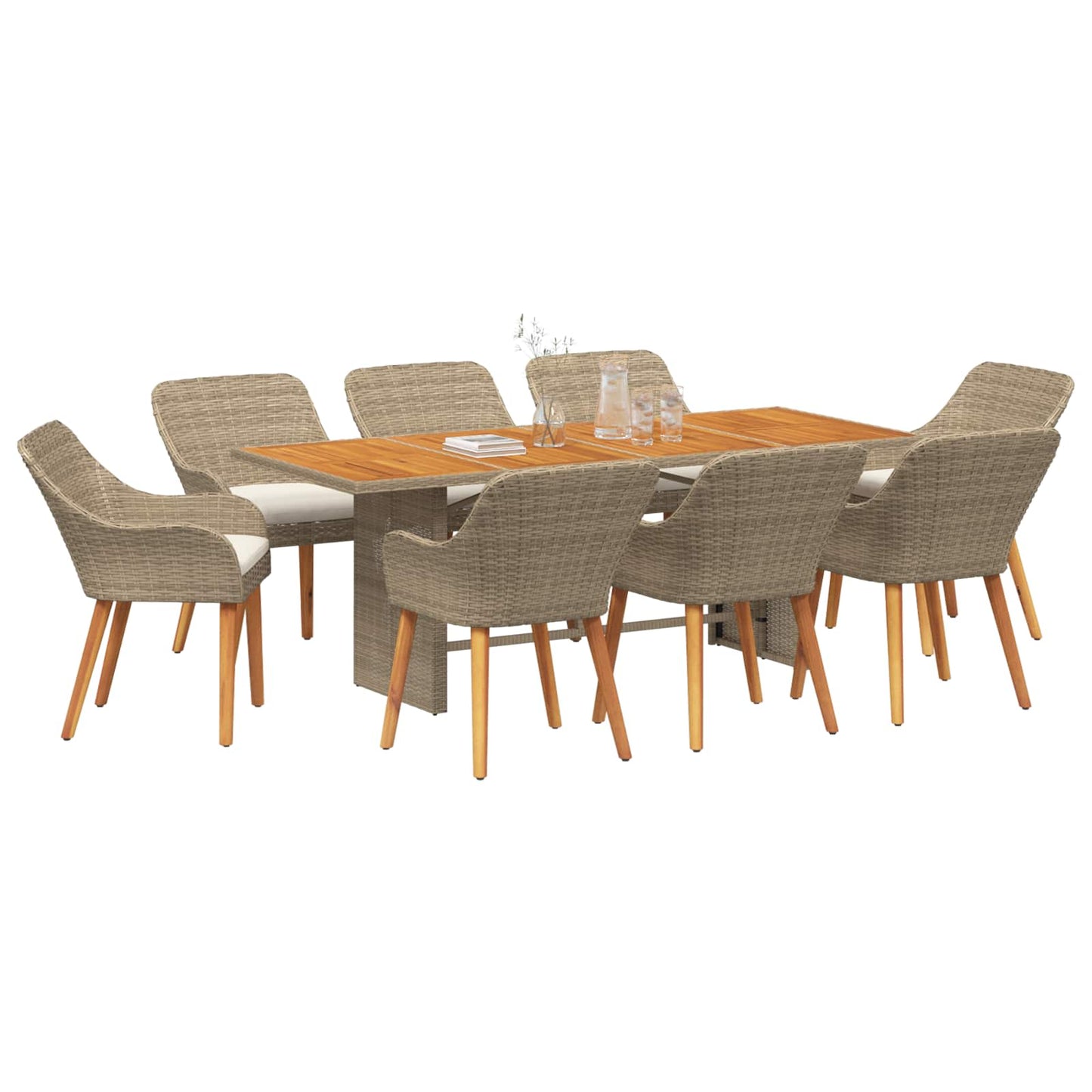 vidaXL Σέτ φαγητού για κήπο με μαξιλάρι 9 pcs Μπεζ συνθετικό ρατάν
