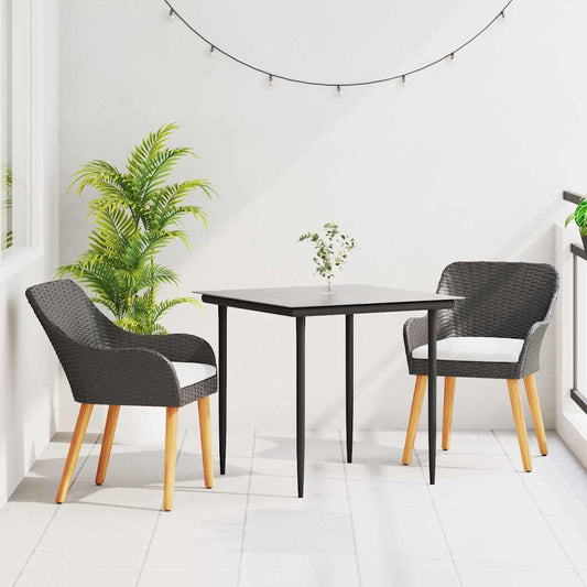 vidaXL Σέτ φαγητού για κήπο με μαξιλάρι 3 pcs Μαύρο συνθετικό ρατάν