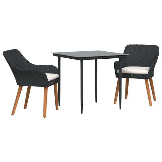 vidaXL Σέτ φαγητού για κήπο με μαξιλάρι 3 pcs Μαύρο συνθετικό ρατάν