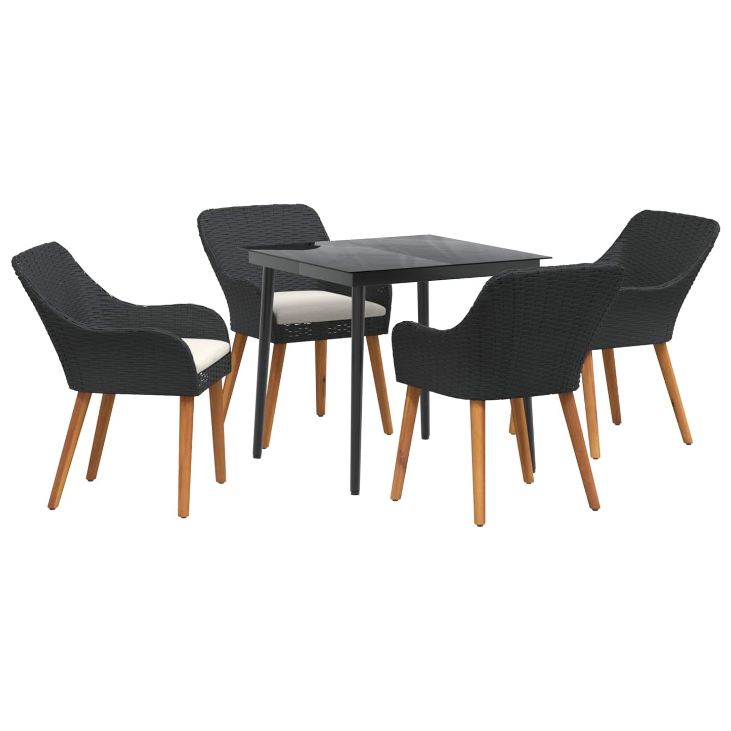 vidaXL Σέτ φαγητού για κήπο με μαξιλάρι 5 pcs Μαύρο συνθετικό ρατάν