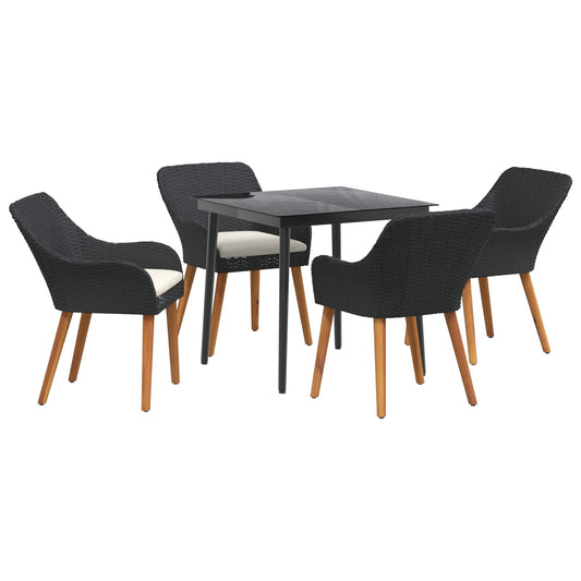 vidaXL Σέτ φαγητού για κήπο με μαξιλάρι 5 pcs Μαύρο συνθετικό ρατάν