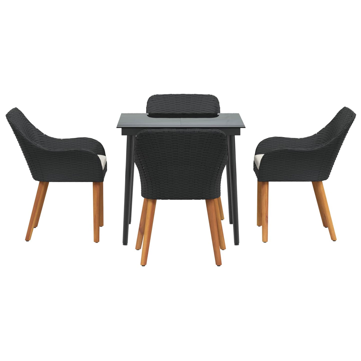 vidaXL Σέτ φαγητού για κήπο με μαξιλάρι 5 pcs Μαύρο συνθετικό ρατάν
