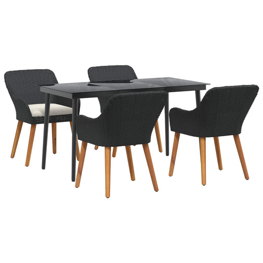 vidaXL Σέτ φαγητού για κήπο με μαξιλάρι 5 pcs Μαύρο συνθετικό ρατάν