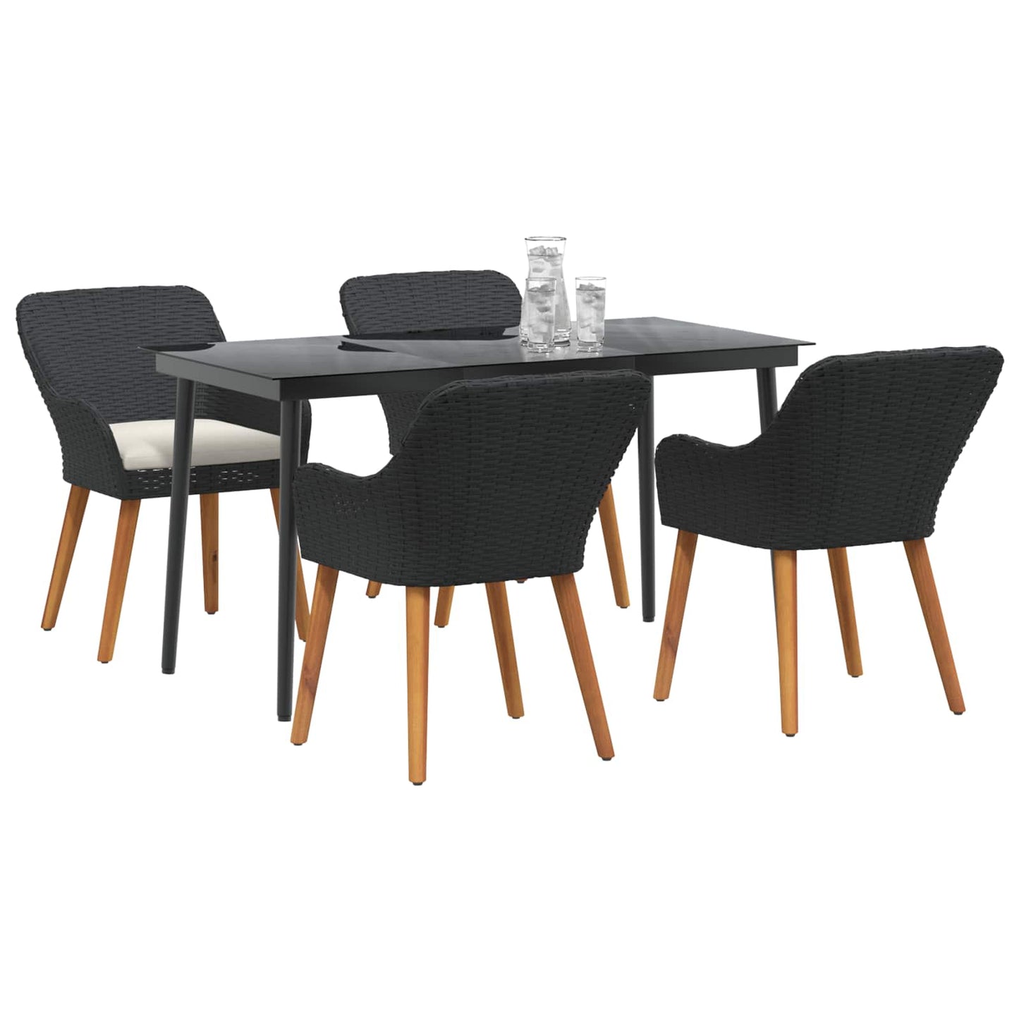 vidaXL Σέτ φαγητού για κήπο με μαξιλάρι 5 pcs Μαύρο συνθετικό ρατάν