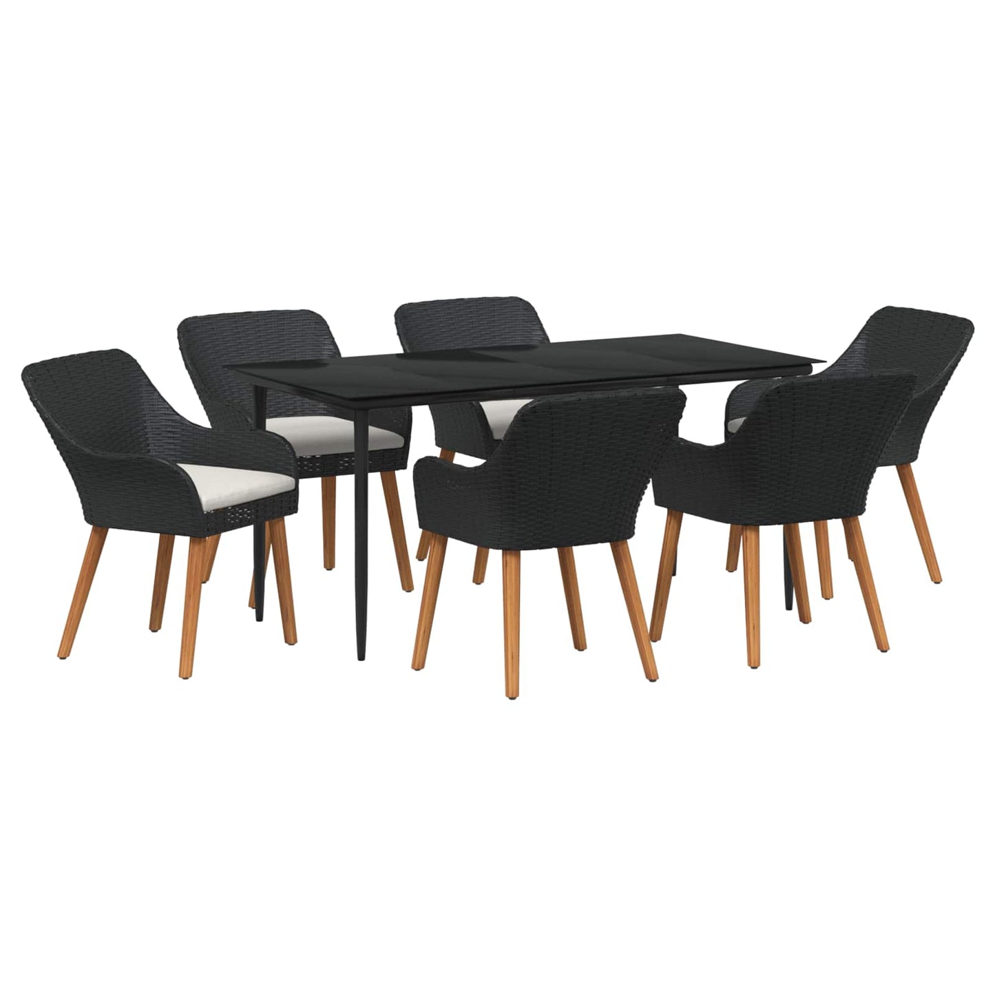 vidaXL Σέτ φαγητού για κήπο με μαξιλάρι 7 pcs Μαύρο συνθετικό ρατάν