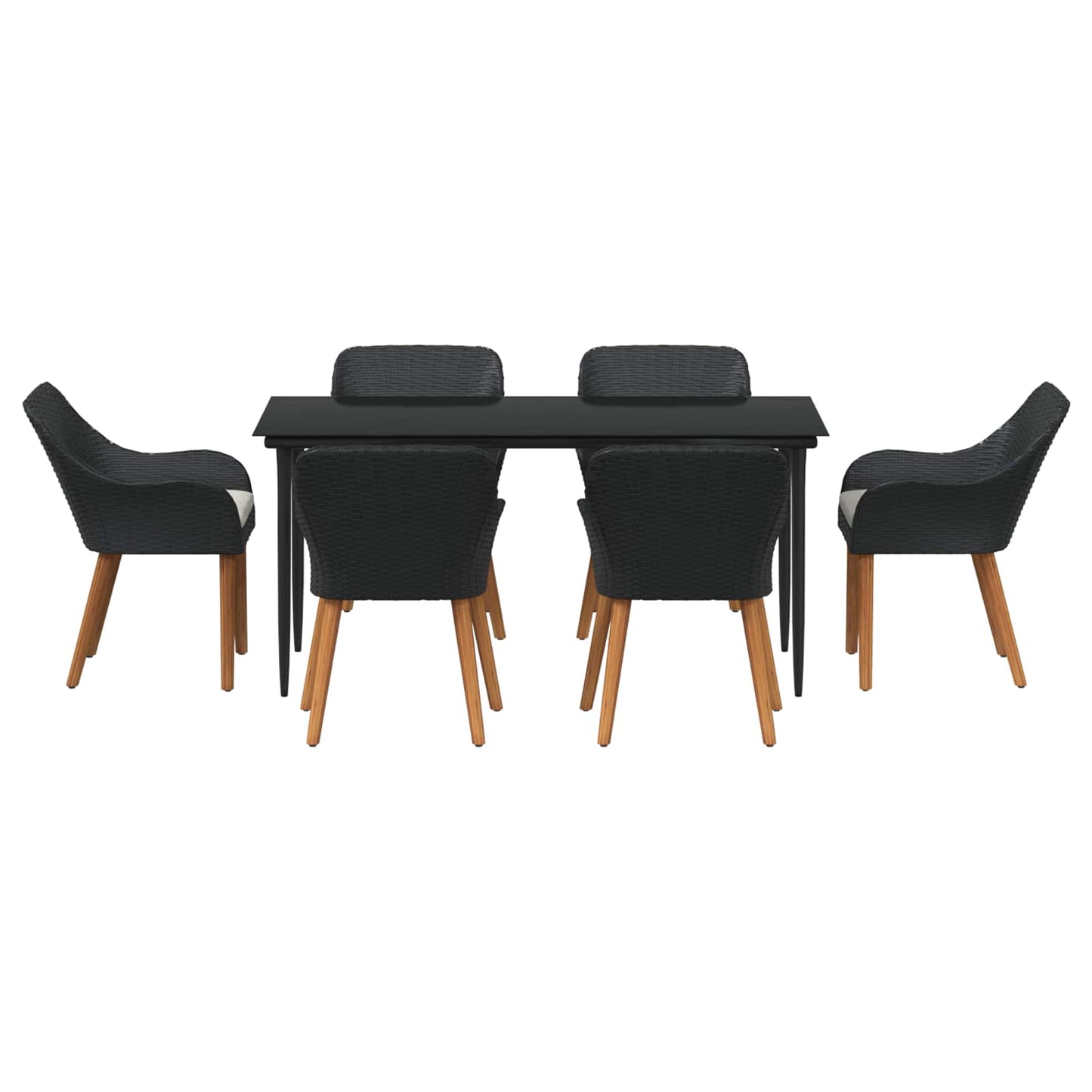 vidaXL Σέτ φαγητού για κήπο με μαξιλάρι 7 pcs Μαύρο συνθετικό ρατάν