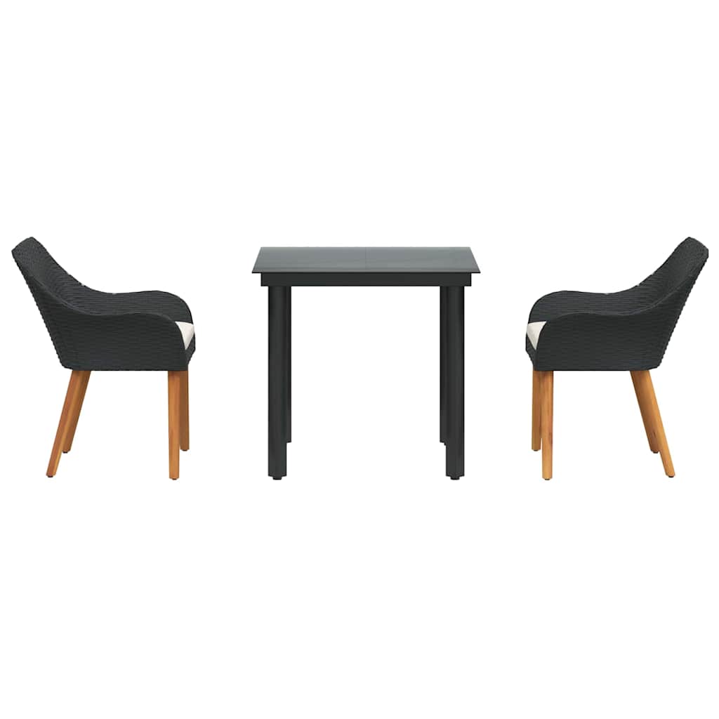 vidaXL Σετ Τραπεζαρίας Κήπου 3 Τεμαχίων Μαύρο Πολυ Ράταν