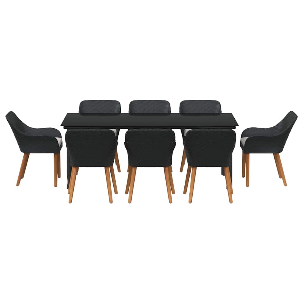 vidaXL Σετ Τραπεζαρίας Κήπου 9 Τεμαχίων Μαύρο Πολυ Ρατάν