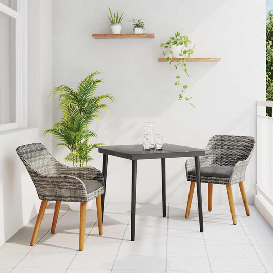 vidaXL Σέτ φαγητού για κήπο με μαξιλάρι 3 pcs Γκρι συνθετικό ρατάν