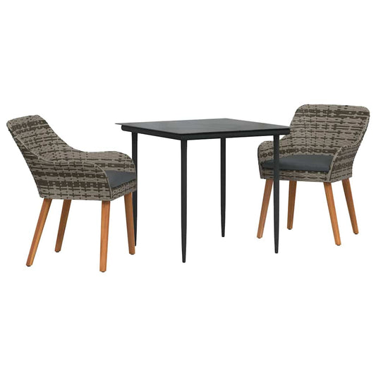 vidaXL Σέτ φαγητού για κήπο με μαξιλάρι 3 pcs Γκρι συνθετικό ρατάν