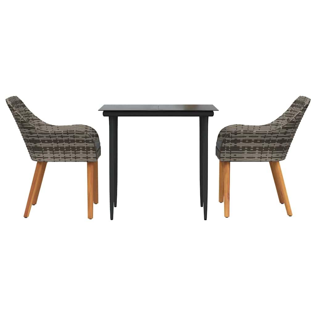 vidaXL Σέτ φαγητού για κήπο με μαξιλάρι 3 pcs Γκρι συνθετικό ρατάν