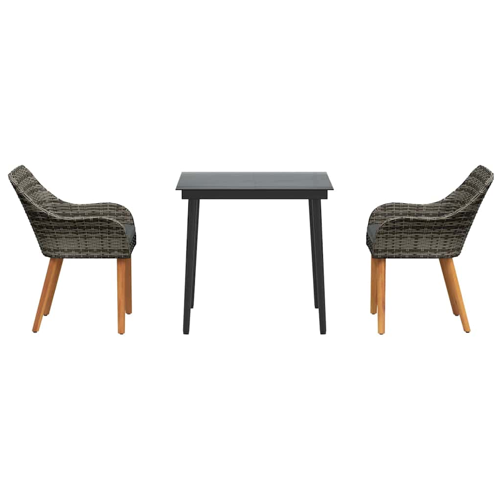 vidaXL Σετ Τραπεζαρίας Κήπου 3 Τεμαχίων Γκρι Πολυ Ρατάν