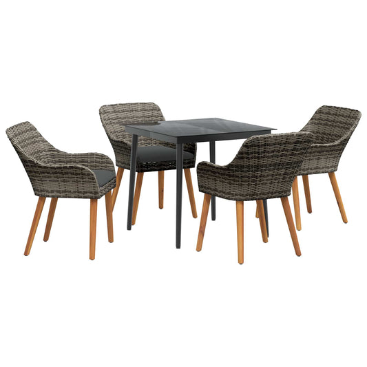 vidaXL Σέτ φαγητού για κήπο με μαξιλάρι 5 pcs Γκρι συνθετικό ρατάν