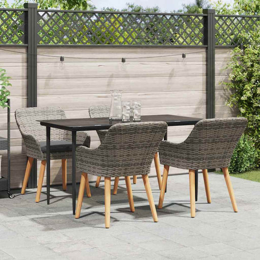 vidaXL Σέτ φαγητού για κήπο με μαξιλάρι 5 pcs Γκρι συνθετικό ρατάν