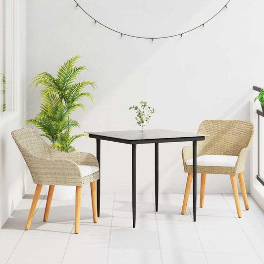 vidaXL Σέτ φαγητού για κήπο με μαξιλάρι 3 pcs Μπεζ συνθετικό ρατάν