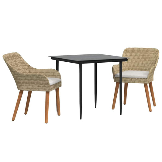 vidaXL Σέτ φαγητού για κήπο με μαξιλάρι 3 pcs Μπεζ συνθετικό ρατάν