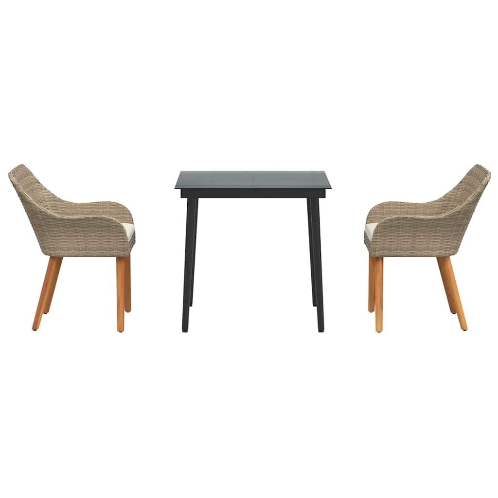 vidaXL Σετ Τραπεζαρίας Κήπου 3 τεμαχίων Μπεζ Πολυ Ρατάν