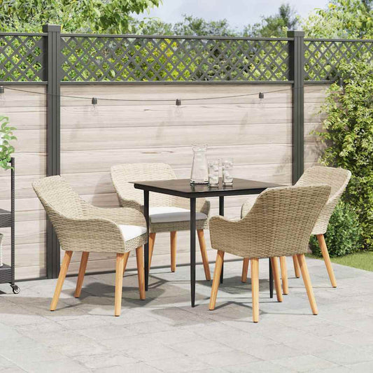 vidaXL Σέτ φαγητού για κήπο με μαξιλάρι 5 pcs Μπεζ συνθετικό ρατάν