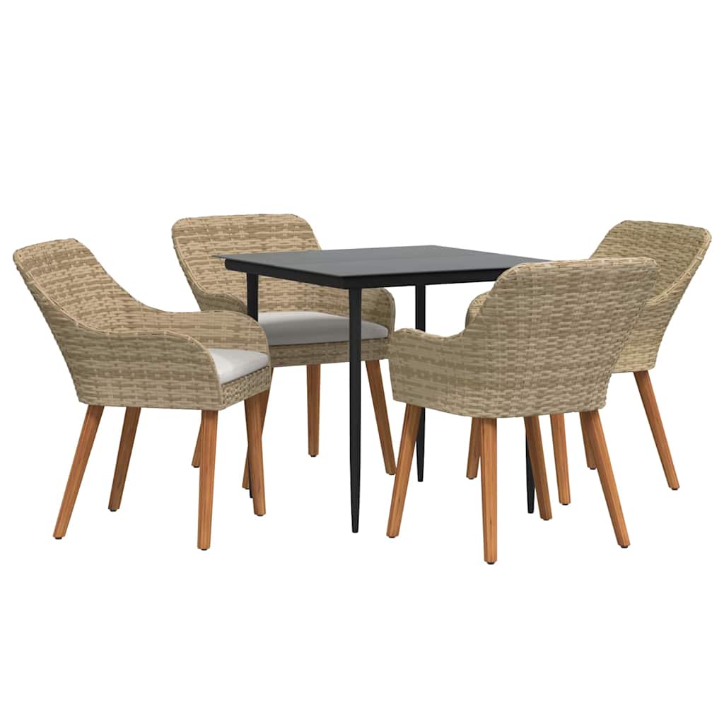 vidaXL Σέτ φαγητού για κήπο με μαξιλάρι 5 pcs Μπεζ συνθετικό ρατάν