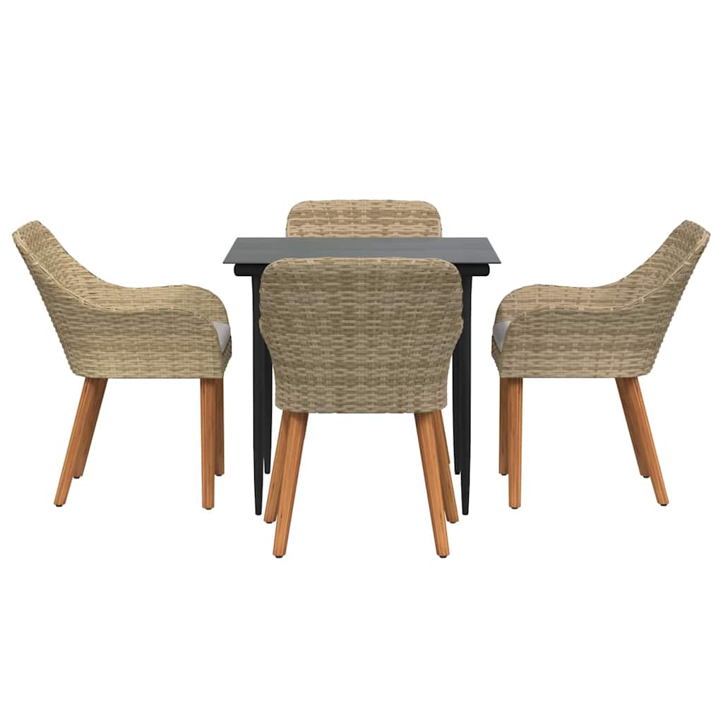 vidaXL Σέτ φαγητού για κήπο με μαξιλάρι 5 pcs Μπεζ συνθετικό ρατάν