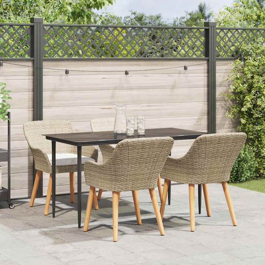 vidaXL Σέτ φαγητού για κήπο με μαξιλάρι 5 pcs Μπεζ συνθετικό ρατάν